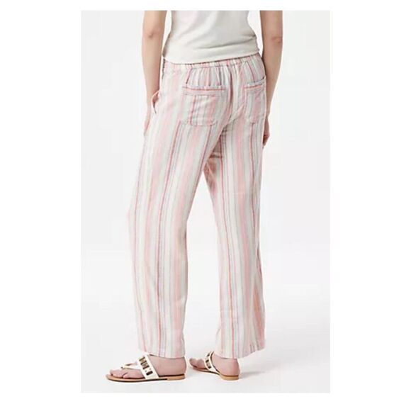 Denim & Co Womens 3X Regular Linen Blend Pants Coral Stripe Pull on Pockets NWT - Picture 2 of 4